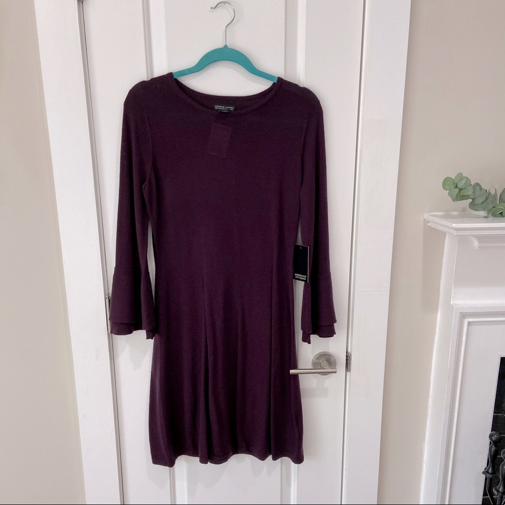 Adrienne Vittadini Purple Long Bell Sleeve Dress